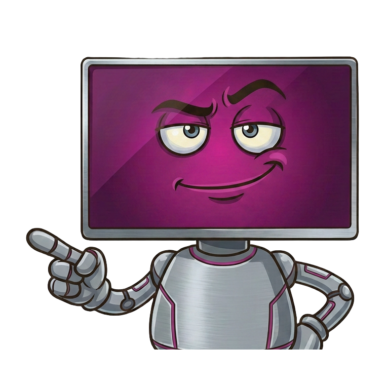 Crazy Critic — the TV-head robot mascot of Crazy Critic, an AI obsessed with movies and TV